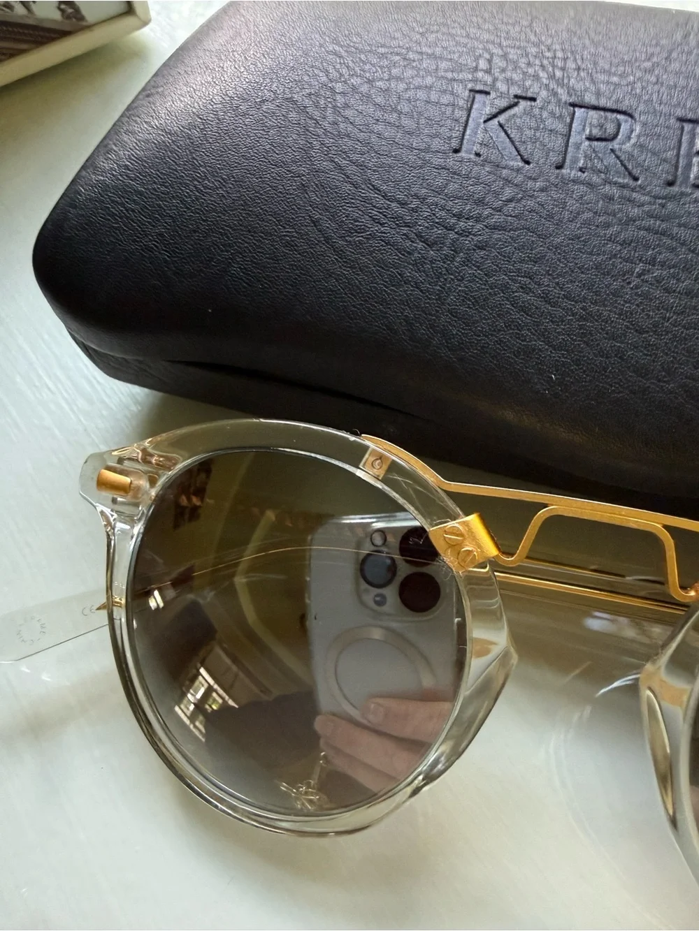 Krewe St Louis Clear frame Grey mirrored lenses sunglasses